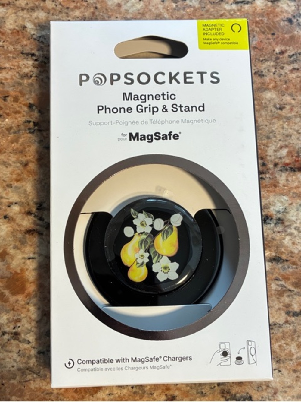 New! PopSocket Magnetic Phone Grip & Stand, Black, Pear Blossom